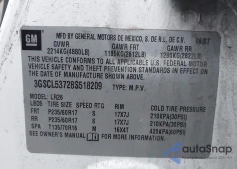 2008 Saturn Vue V6 Xr from USA, damaged, VIN 3GSCL53728S518209